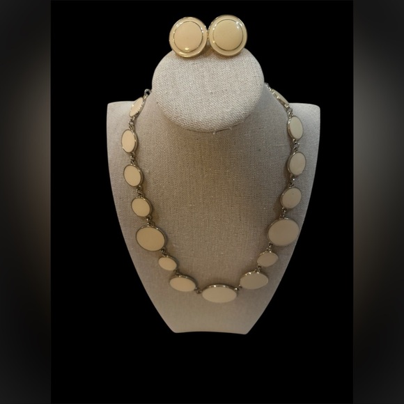 Monet Gold and Cream Earrings & 16”L Disc Necklace - Picture 4 of 9